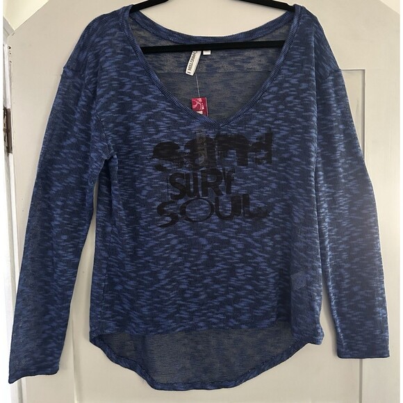 HANG TEN Long Sleeve Sheer Knit Slouched Top “Sand Surf Soul Classic Surfer Sz L - Picture 1 of 4